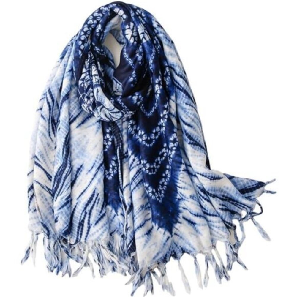 Boho Scarf Lightweight Fashion Blue White